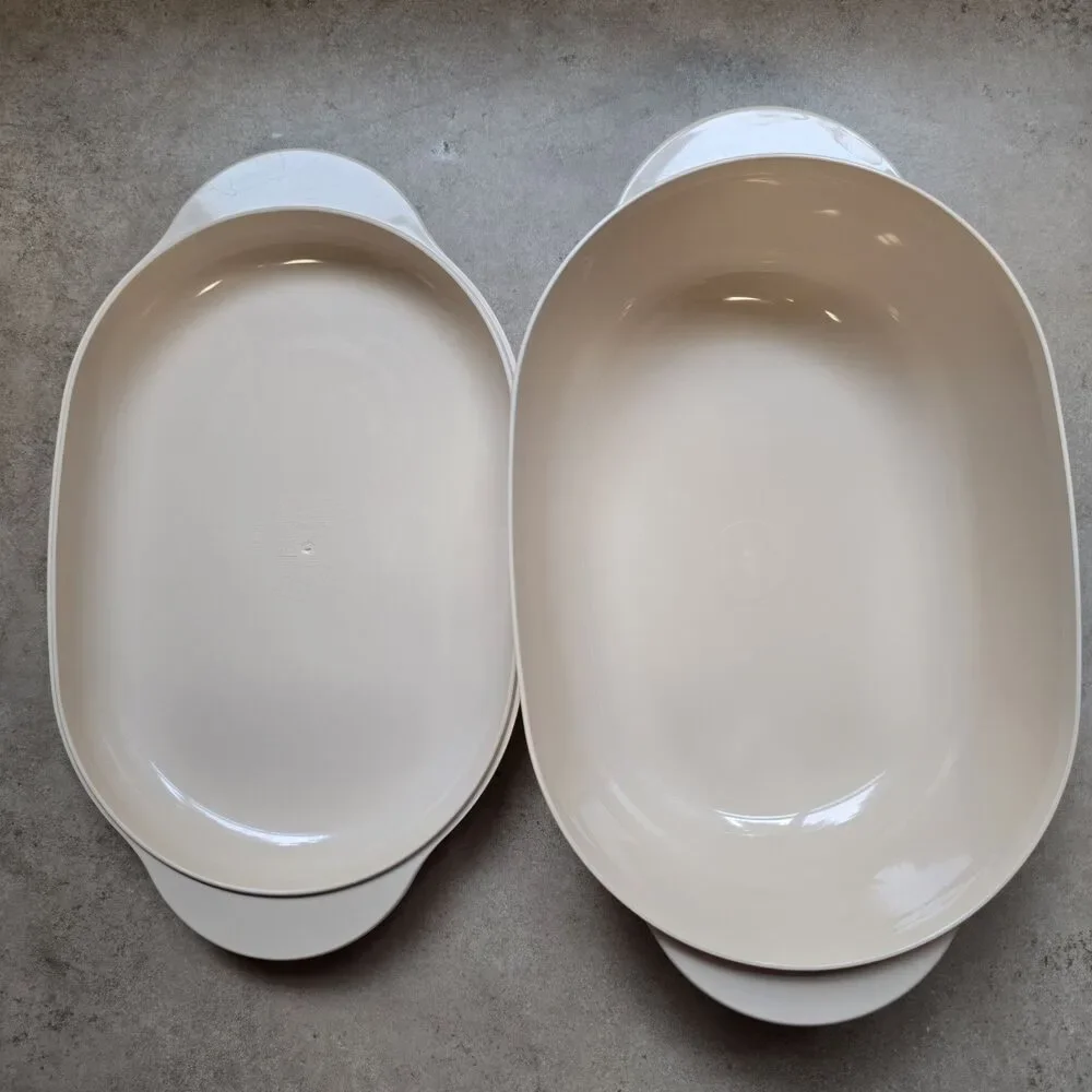 Vtg Tupperware Almond Oval Steamer Casserole Dish Lid Micro-Cookware 35 oz 1L